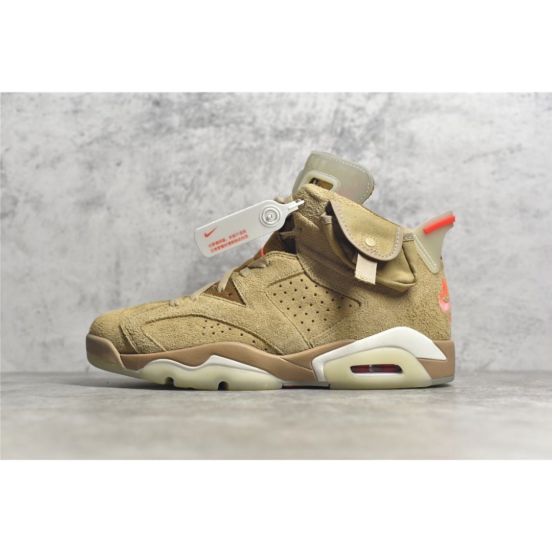 JORDAN 6 - Travis Scott British Khaki Sneakers - Black Unisex Streetwear Limited Edition