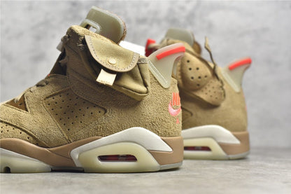 JORDAN 6 - Travis Scott British Khaki Sneakers - Black Unisex Streetwear Limited Edition